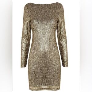 NWT Long sleeved gold sequin mini dress! Size M!